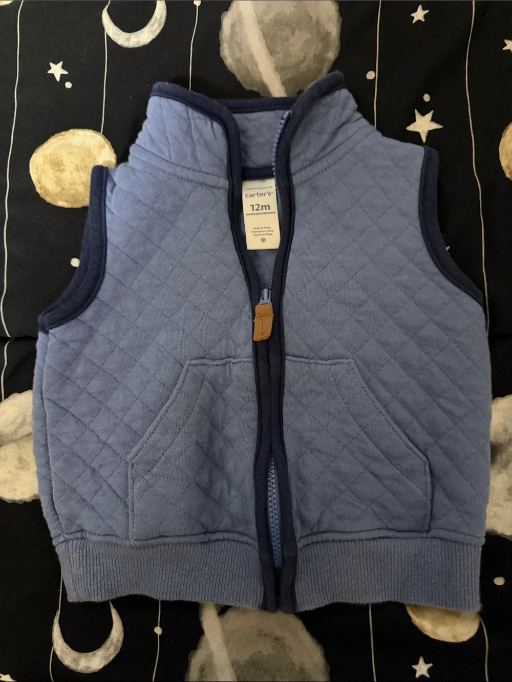 Carter's Light Blue Quilted Baby Vest with Navy Trim